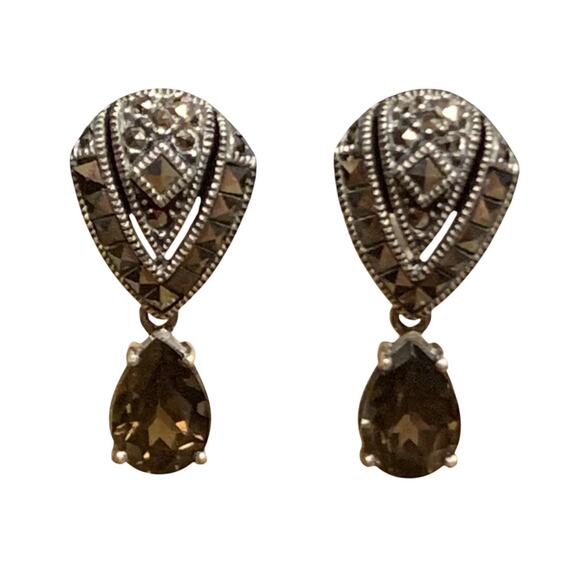 Judith Jack Earrings Sterling Silver, Marcasite and Topaz Dangle/Drop Vintage - Picture 1 of 7